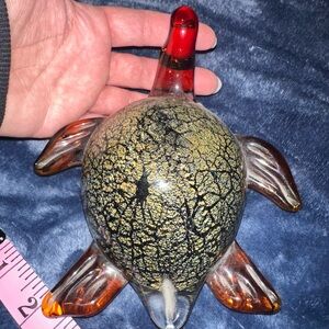 Glass Turtle Figurine with Brown and Gold Accents